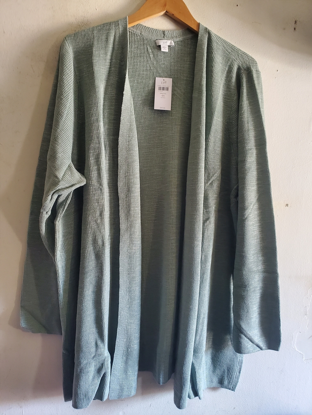J. Jill Mineral  Green Open-Front Ribbed Cardigan.
